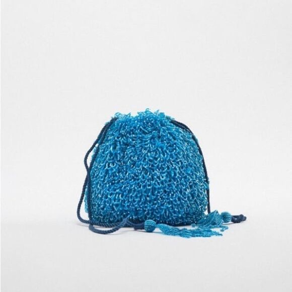 Zara Handbags - Zara blue beaded bucket bag